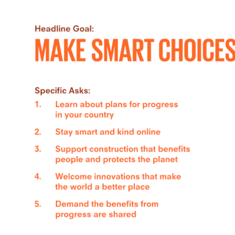 Goodlife Goals for SDGs Goal 9. Orange happy face with an idea lightbulb and text.