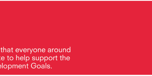 Red banner with big eyes in one corner. Text reads Personal actions that everyone around the world can take to support the Sustainable Developmen tGoals