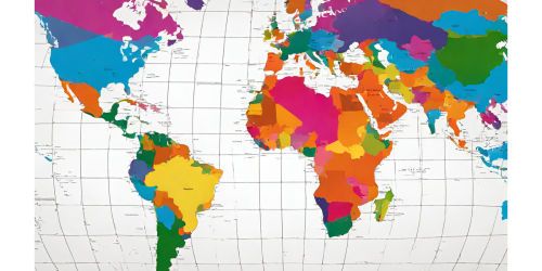 Brightly coloured world map without labels